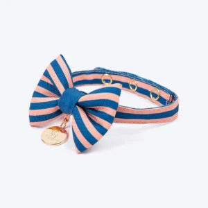 PetZilla Happy Stripes Bow Tie With Strap For Cat - Blue & Peach