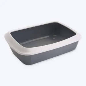 Savic Iriz Cat Litter Tray with Rim - Grey - 19.5 x 14.4 x 5.5 inch